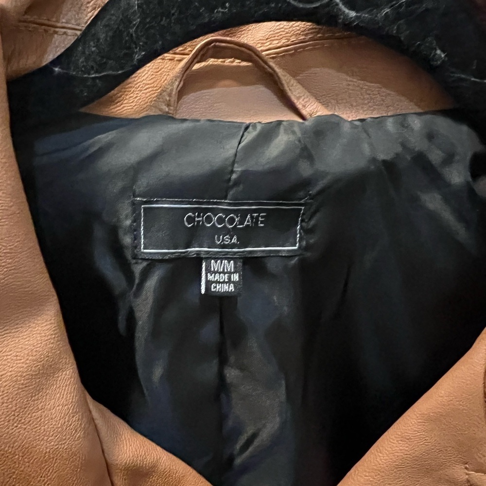 Chocolate USA Tan Faux Leather Moto Jacket – Size M - Picture 2 of 11